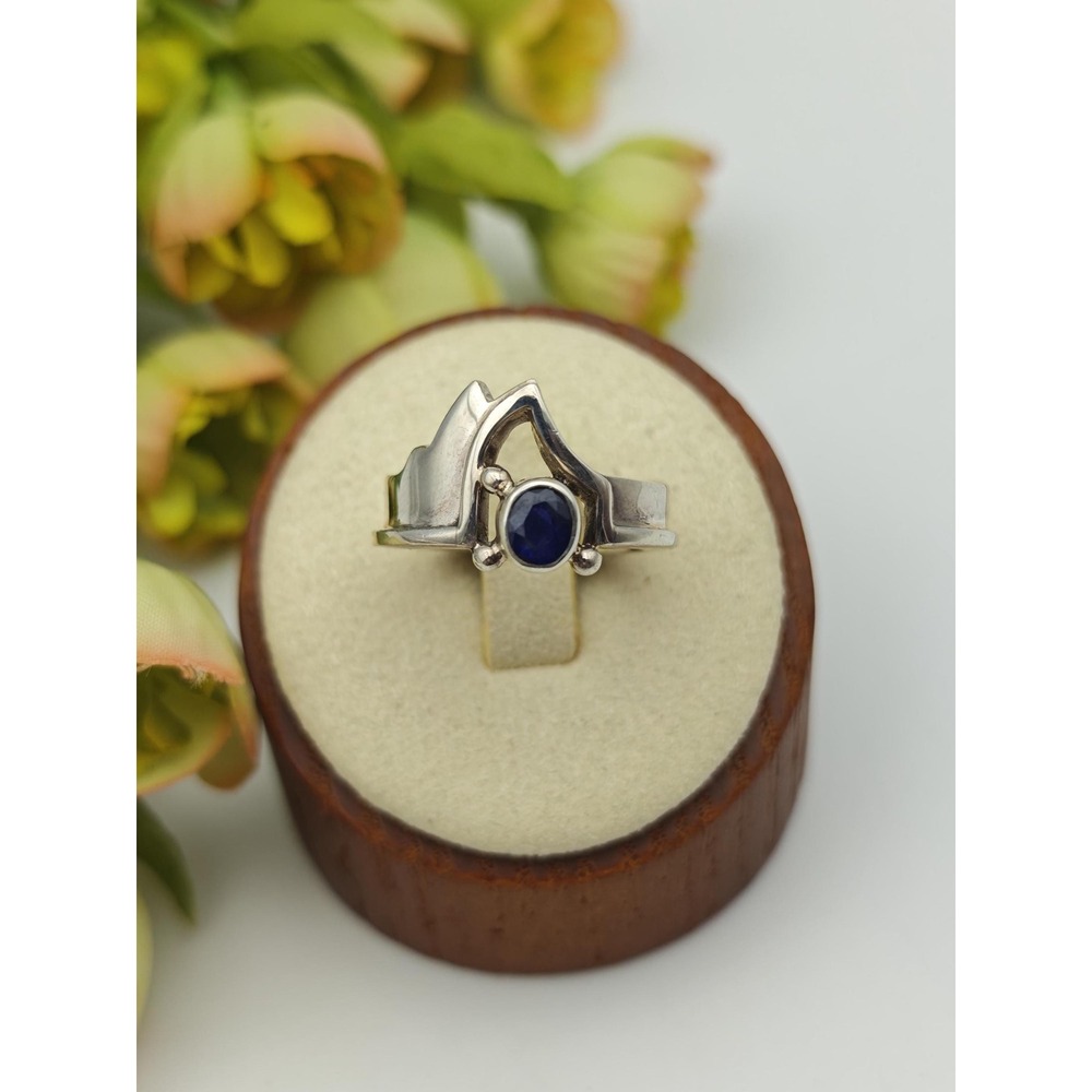 Abstract Mountain Artisan Ring, Sapphire & Sterling Silver Size 5 Nature Jewelry